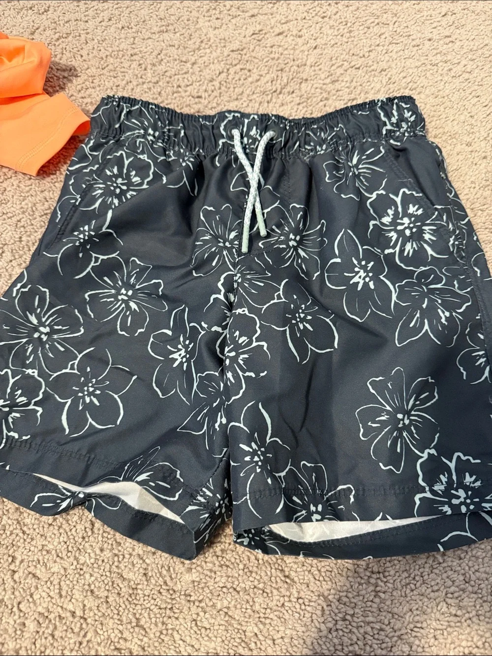 Cat & Jack Orange Rash Guard with Black Floral Swim Trunks